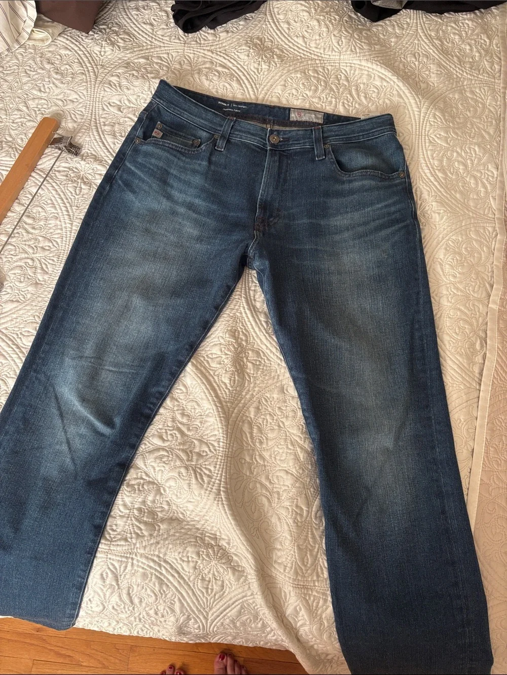 Ag Adriano Goldschmied Men's Straight Jeans in Dark Blue Denim